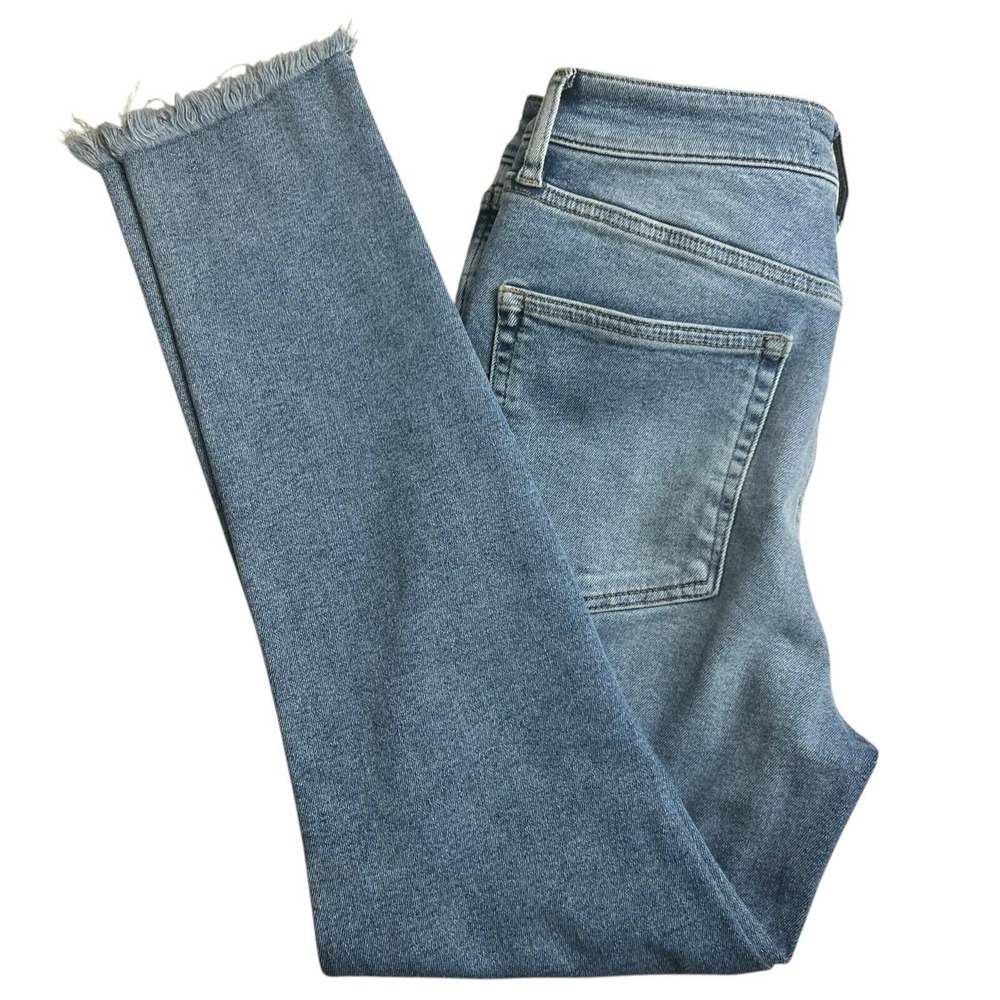 We The Free Womens 30 Medium Wash High Rise Stretch Fringe Hem Skinny Jeans
